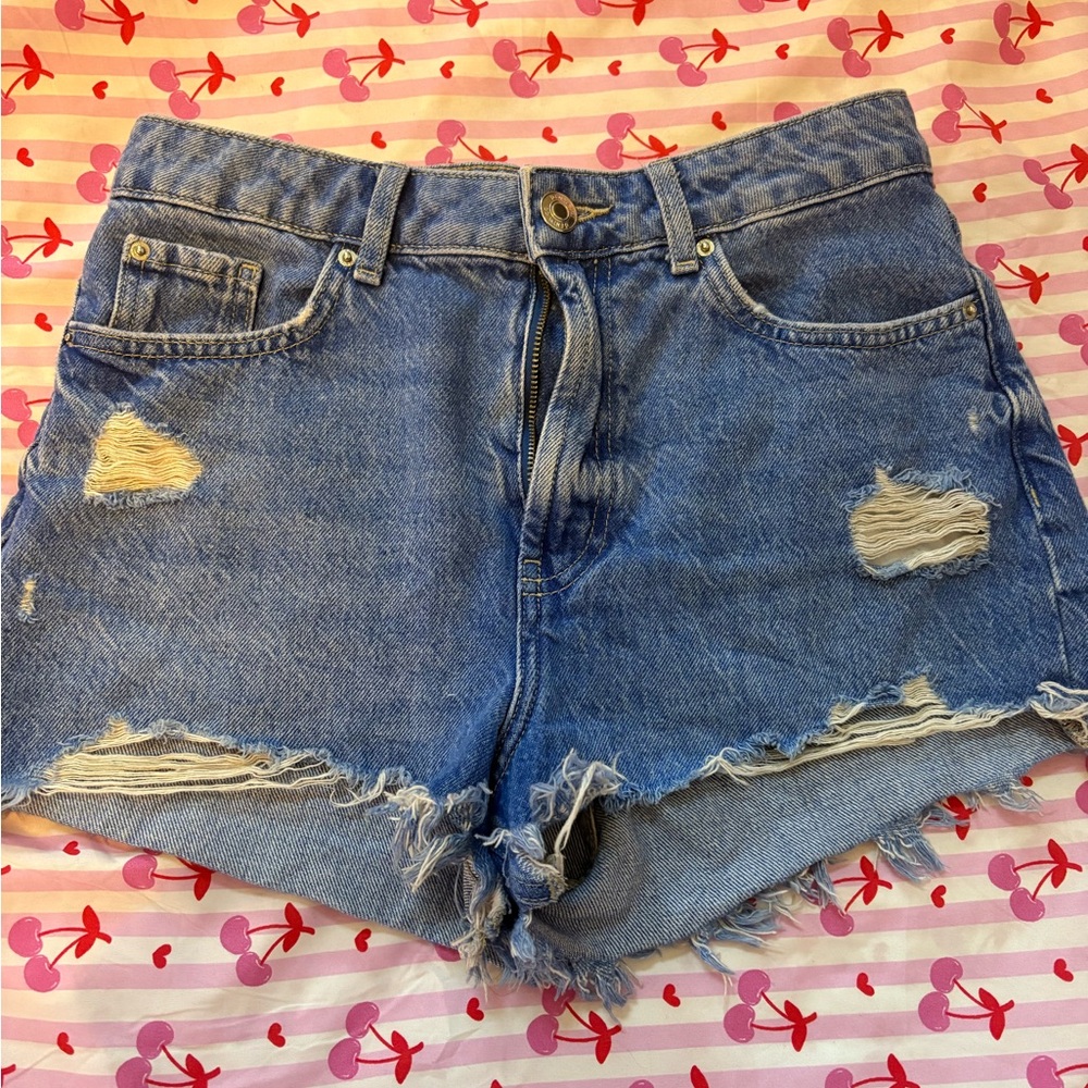 Primark Blue Jean Shorts Distressed Style